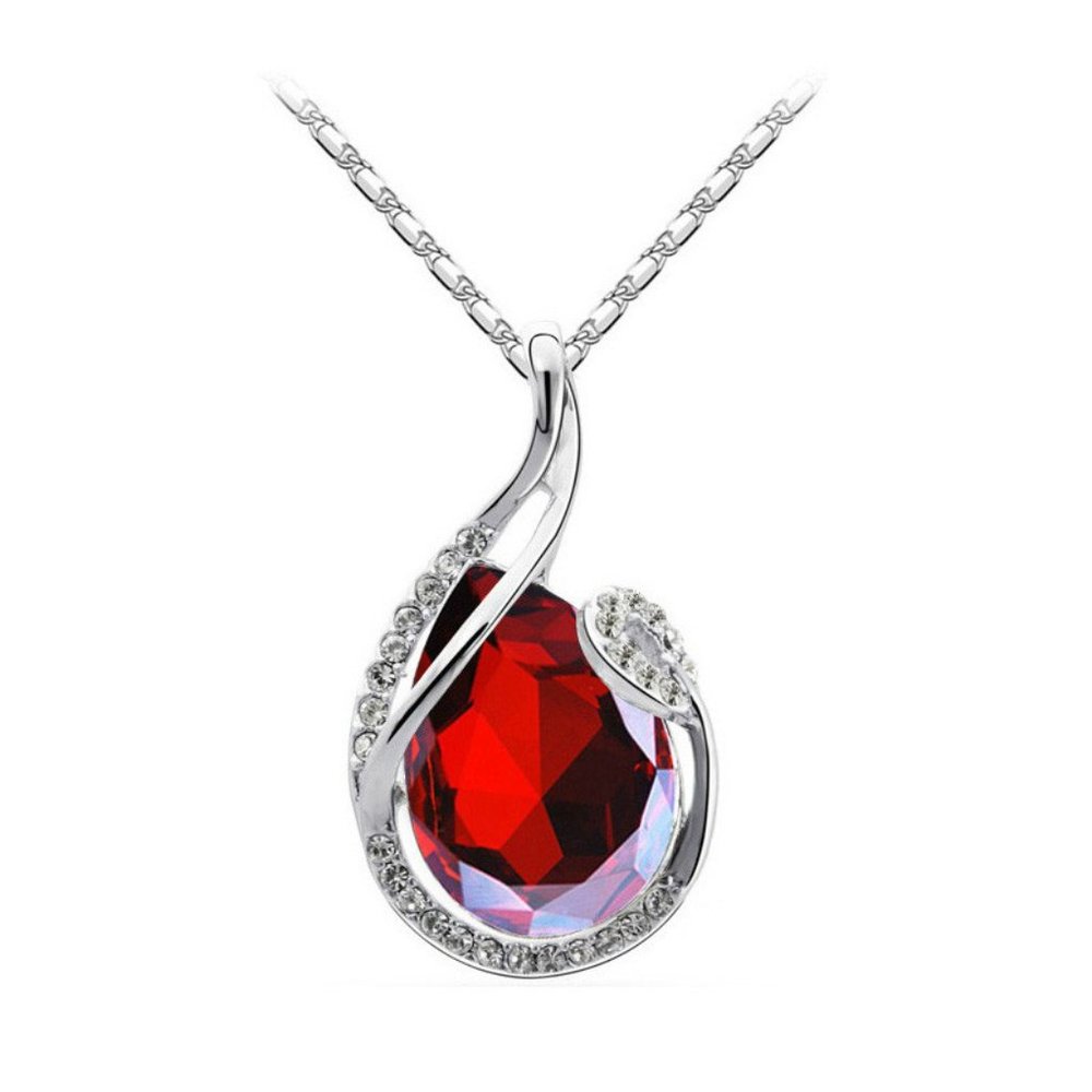 NWT Ruby Colored Crystal and Rhinestone Necklace  18 Inch Chain